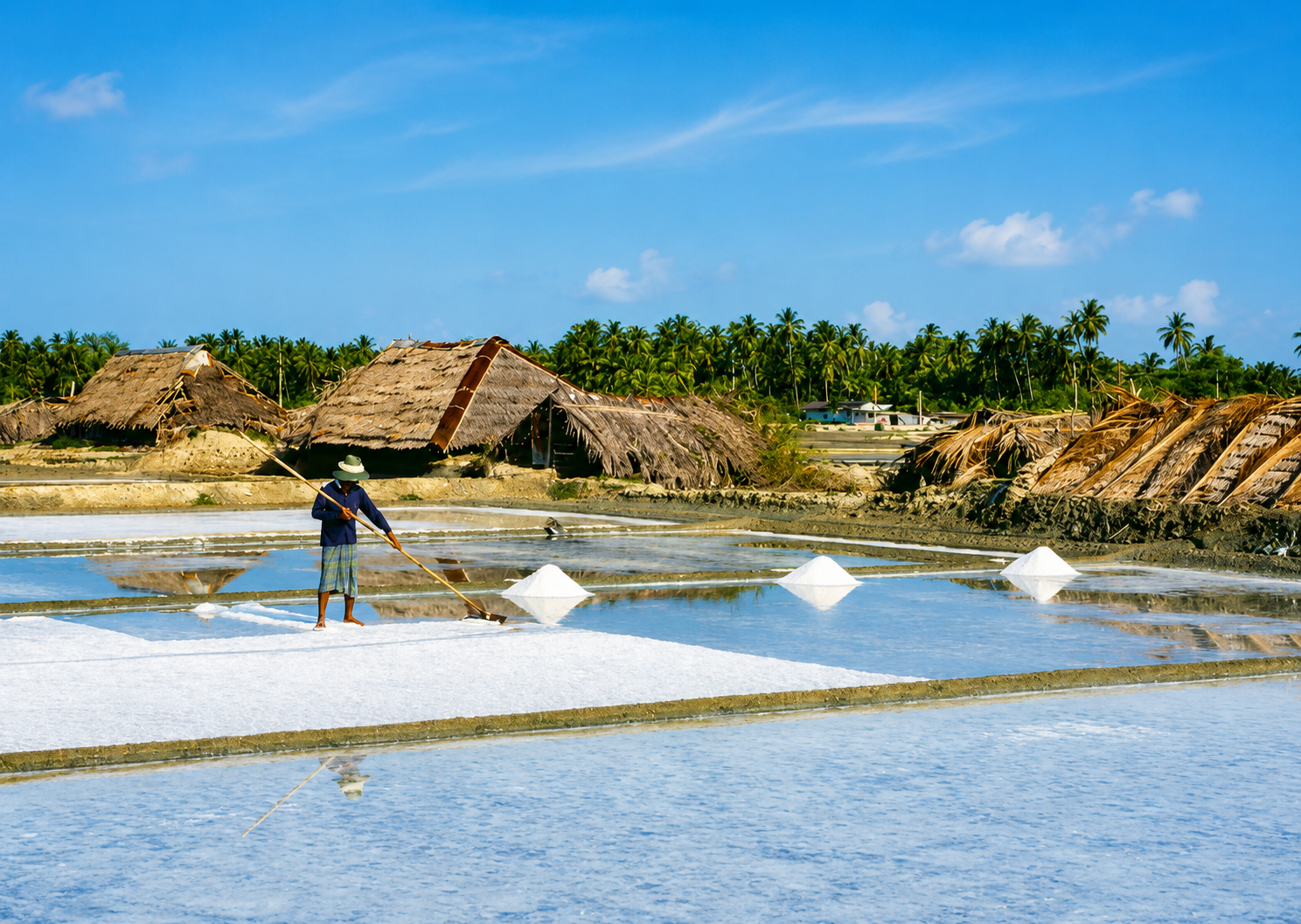 Traditional salt harvesting in Maha Sarakham, Thailand